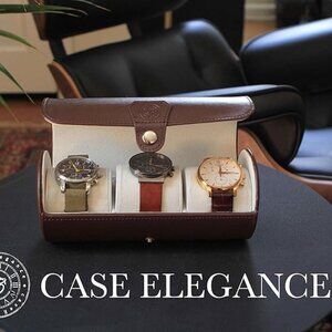 New Vegan Leather Watch Roll Organizer by Case Elegance (Brown